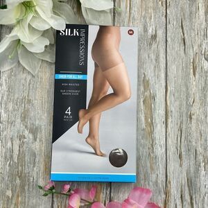Silk Impressions Sheer to Waist Pantyhose Nylon Sock, 4-Pack Size M
